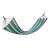 Blue and green striped hammock with wooden spreader bars
