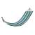 Blue and green striped hammock with wooden spreader bars