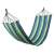 Blue and green striped hammock with wooden spreader bars