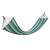 Blue and green striped hammock with wooden spreader bars