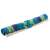 Rolled blue and green striped cotton hammock with wooden bar