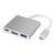 Ezüst alumínium 3 az 1-ben USB-C hub adapter USB 3.0 és HDMI 4K portokkal.