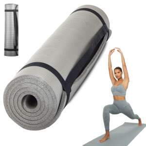 Gray yoga mat with black strap, 180x60cm, for fitness, pilates, and yoga - Yoga & Pilate