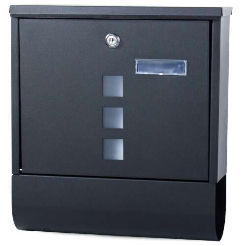 Black steel mailbox with newspaper compartment, 33 x 30.5 x 9.5 cm
