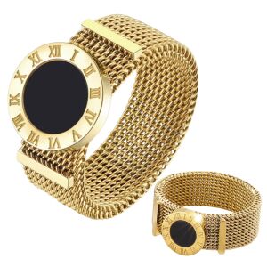 Női körgyűrű római óra, arany sebészeti acél