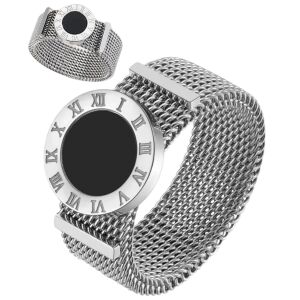 Ezüst sebészeti acél gyűrű római számokkal és óra tárcsával