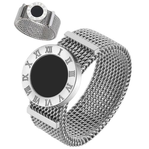 Ezüst sebészeti acél gyűrű római számokkal és óra tárcsával 121050513