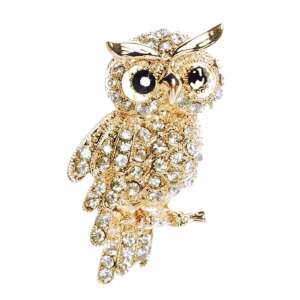 Elegantná brošňa sova so zirkónovými kryštálmi, strieborná povrchová úprava - Dámske doplnky