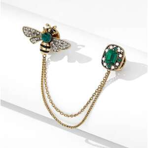 Elegáns méh alakú bross lánccal, cirkon, arany színben