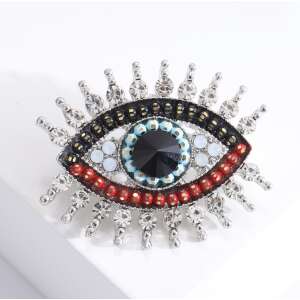 Szem alakú bross ezüst cirkóniával és gyöngyökkel