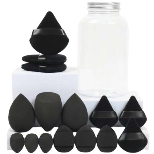 Fekete sminkszivacs készlet turmix edényben és púderes applikátor 110980484