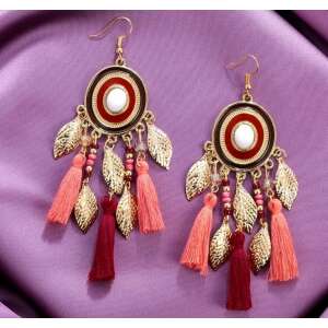 Náušnice s dlhými strapcami, zlatý odtieň, kov a látka, 11 cm 110982744 - Dámske doplnky