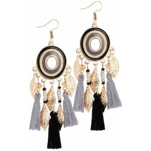 Orientálne visiace náušnice s obručou a strapcami, zlatá/čierna, kov/drôt, 11x3 cm 121057666 - Dámske doplnky