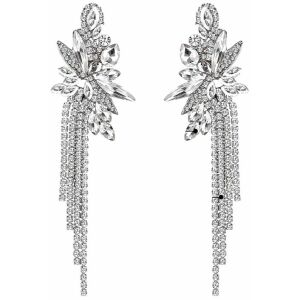 Dlhé strieborné svadobné náušnice so zirkónom a príveskom, dĺžka 8,5 cm 121057950 - Dámske doplnky