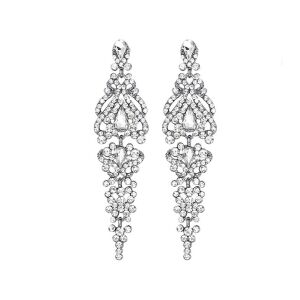 Dlhé strieborné náušnice so zirkónmi a kryštálmi na svadbu, náušnice s príveskom, dĺžka 8,5 cm 121059701 - Dámske doplnky