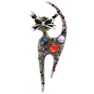 Elegantná mačacia brošňa so zirkónmi, farebná, šperky zo zliatiny, 2,8x7,2 cm 110984198 - Dámske doplnky