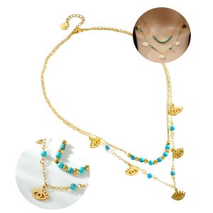 316L sebészeti acél dupla egyiptomi szem nyaklánc 18K aranyozott hosszúság 37cm + 42cm