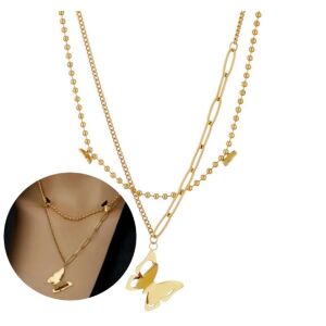 Zlatý náhrdelník s motýľom Dupla s vloženým obrázkom noseného náhrdelníka - Dámske doplnky