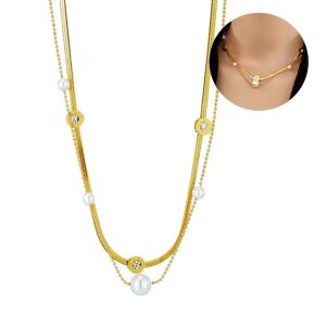 Náhrdelník z chirurgickej ocele 316L s perlami a zirkónmi, pohľad pri nosení - Dámske doplnky