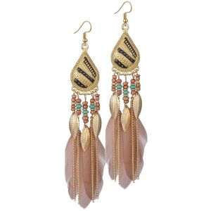 Dlhé náušnice s bielym kamienkom a zlatým okrajom, 14 cm, šperk kov-korálky-pierka 121062434 - Dámske doplnky