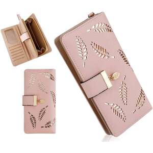 Női pénztárca levélkivágással, rózsaszín, ökológiai bőr, 18,5x9,5x3 cm 110986827 - Divat & Öltözködés