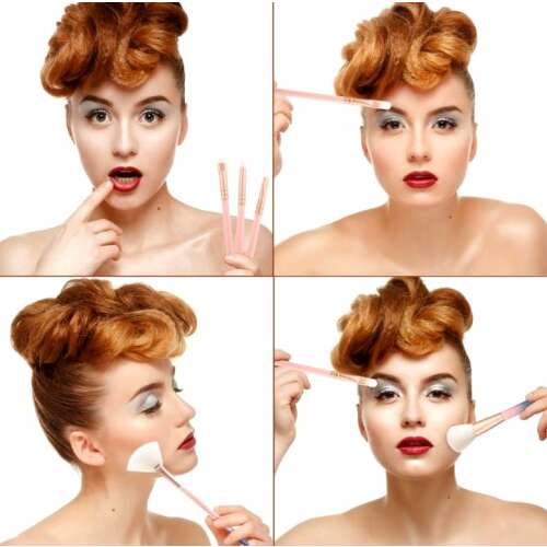 Professzionális készlet 12 sminkecset tokkal, szintetikus sörtékkel, hosszú élettartamú