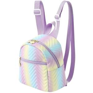 Detský prešívaný ruksak s dúhovým vzorom, malá veľkosť, zlaté kovanie - Batohy