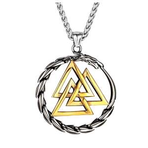 Férfi nyaklánc viking amulettel, ezüst-arany színű, sebészeti acél, hossza 60 cm