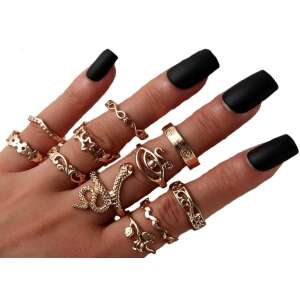 Sada 11 punkových gotických retro prsteňov, zlatá farba, kovový materiál, veľkosti 16-18 mm 110990347 - Dámske doplnky