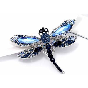 Elegáns szitakötő bross cirkonokkal és kristályokkal, ezüst ékszerötvözet, kék/fekete/zafír/fehér/sárga díszítéssel