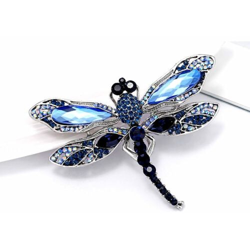 Elegáns szitakötő bross cirkonokkal és kristályokkal, ezüst ékszerötvözet, kék/fekete/zafír/fehér/sárga díszítéssel 121084852