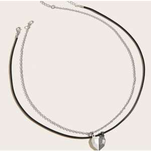 Magnetický náhrdelník pre páry, dizajn srdca 2 v 1, strieborný a čierny - Dámske doplnky