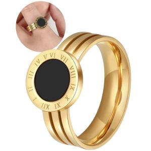 Camerazar Elegantný zlatý prsteň s motívom rímskych hodín, chirurgická oceľ 316L, veľkosť 8 121087333 - Dámske doplnky