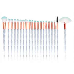 20 sminkecsetből álló komplett készlet átlátszó nyelekkel és színes csillogó, szintetikus sörtékkel