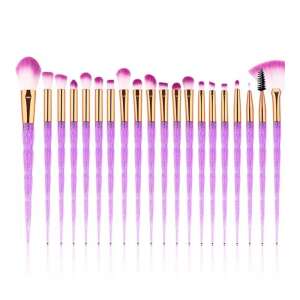 20 db-os sminkecset készlet réz kupakkal és átlátszó nyelekkel csillogó szintetikus anyaggal