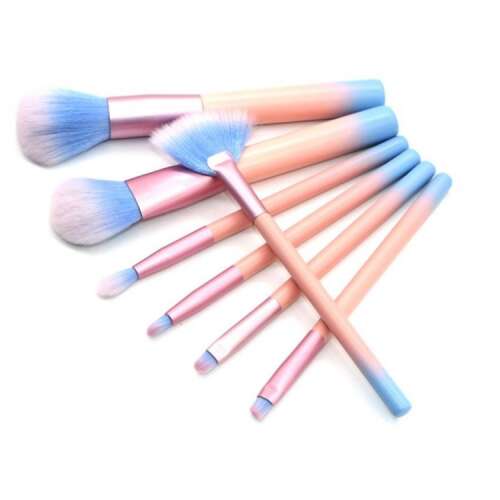 7 púderszínű sminkecset fa nyéllel és rózsaszín sapkával 110992800