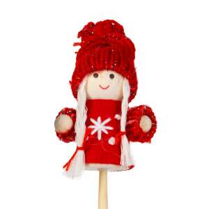 Közelkép a Bewello skandináv karácsonyi manóról, piros lány manó - Bewello