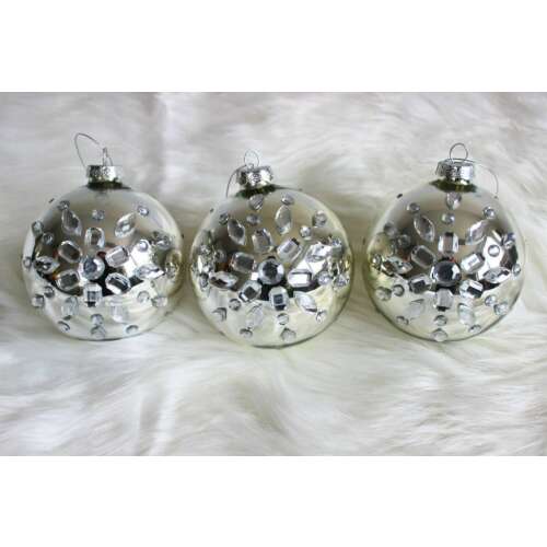 Ezüst üveg karácsonyi gömbök 3db 10cm 110997650