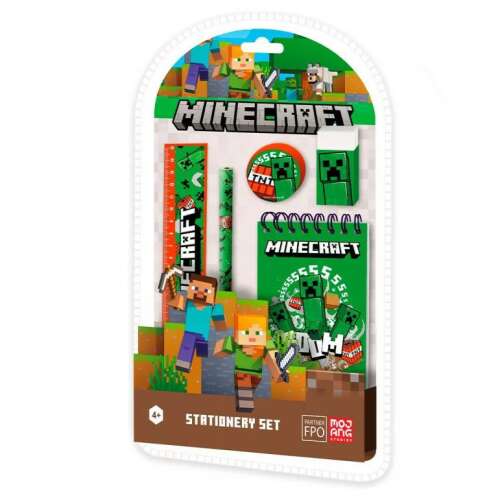 Minecraft Schreibwaren-Set, 5-teilig, beinhaltet Notizbuch, Bleistift, Radiergummi, Lineal und Spitzer