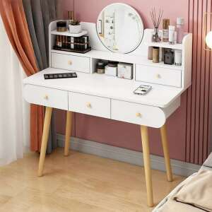 Măsuță de toaletă albă BC HT-1500 cu oglindă și sertare - BeComfort Măsuțe de toaletă