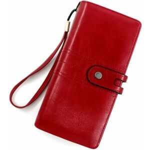 Červená veľká dámska peňaženka s remienkom na zápästie, pohľad z uhla - Dámske doplnky