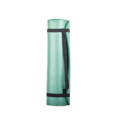 Green yoga mat, 60x180cm, with carrying strap, rolled up