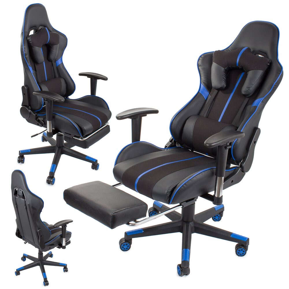 Oem irodai forgószék és gamer szék lábtámasszal - fekete-kék