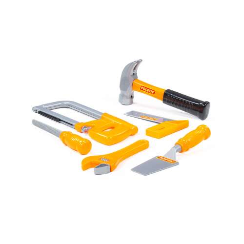 Polesie Moni 6 darabos szerszámkészlet gyerekeknek, játék kalapács, fűrész, csavarkulcs és simító