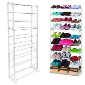 Praktikus 30-Pair Metal Shoe Rack Stand - Empty and Full View - Furniture