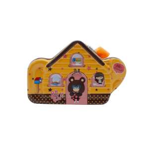 Žltá kovová pokladnička v tvare domčeka s dizajnom kresleného medveďa - Pokladničky