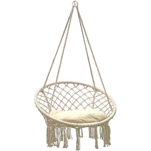 Pepita Macrame Hanging Chair with Beige Cushion