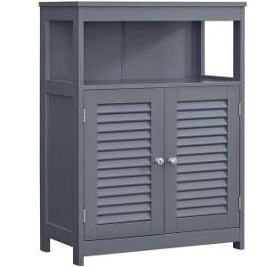 VASAGLE sivá kúpeľňová skrinka s nastaviteľnými policami a dvomi žalúziovými dverami - Kúpeľňová skrinka