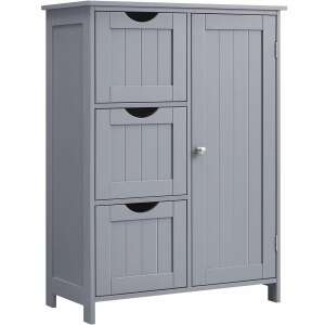 VASAGLE Sivá kúpeľňová skrinka s 3 zásuvkami a nastaviteľnou policou - Kúpeľňová skrinka