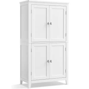 Dulap de baie VASAGLE din MDF alb cu două compartimente și patru uși - Dulap de baie